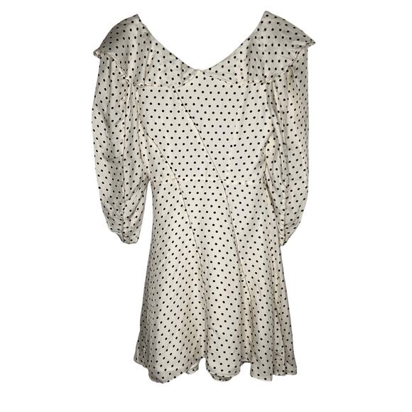 Sandro Puffed Sleeve Ruffled Polka Dot Twill Mini Dress White/Black 34 US XS - Picture 12 of 13